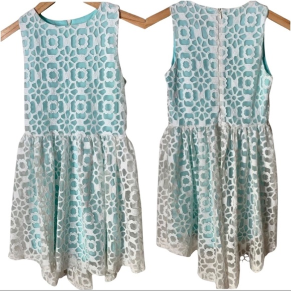ELISA B. Lace Sleeveless Party Dress Teal Turquoise White Special Occasion Sz 10 - Picture 16 of 16